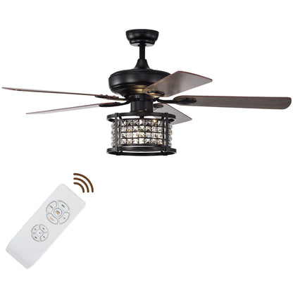 52 Inch 3-Speed Crystal Ceiling Fan Light with Remote Control-Black