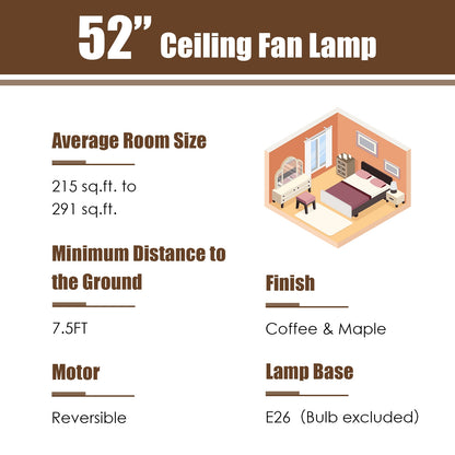 52 Inch 3-Speed Crystal Ceiling Fan Light with Remote Control-Black