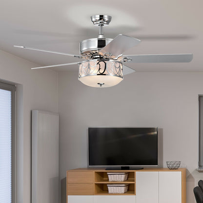 52 Inch Ceiling Fan with Light Reversible Blade and Adjustable Speed-Black