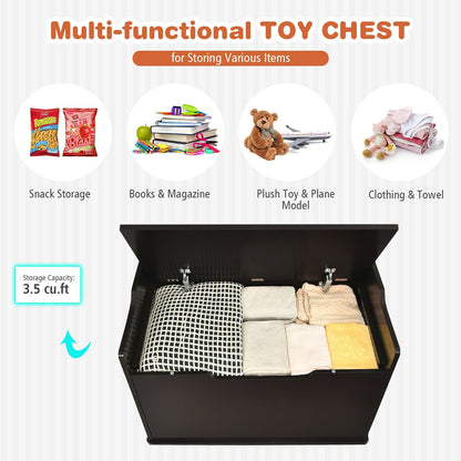 Kids Toy Wooden Flip-top Storage Box Chest Bench with Cushion Hinge-Brown