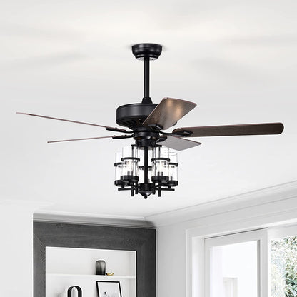 50 Inch Noiseless Ceiling Fan Light with Explosion-proof Glass Lampshades-Black