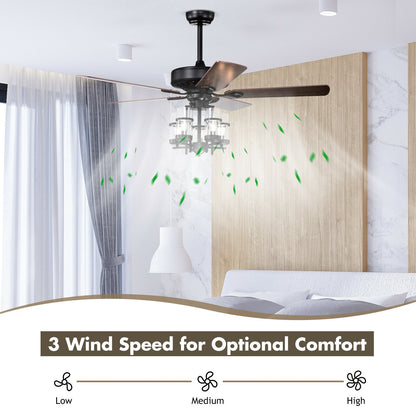 50 Inch Noiseless Ceiling Fan Light with Explosion-proof Glass Lampshades-Black