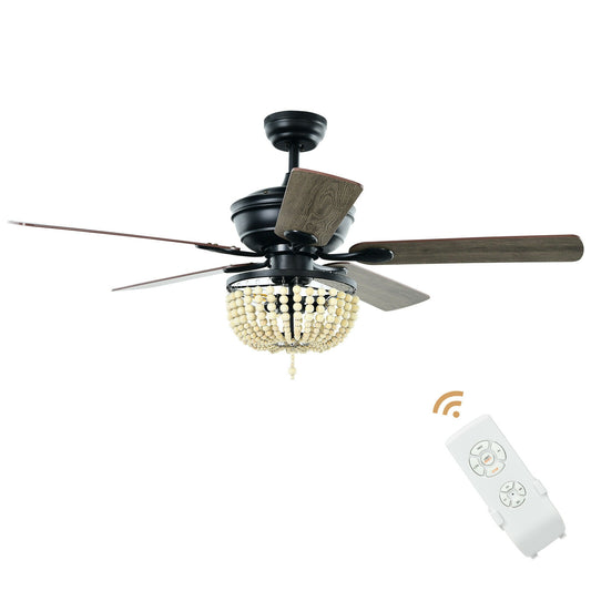 52 Inch Retro Ceiling Fan Light with Reversible Blades Remote Control-Black