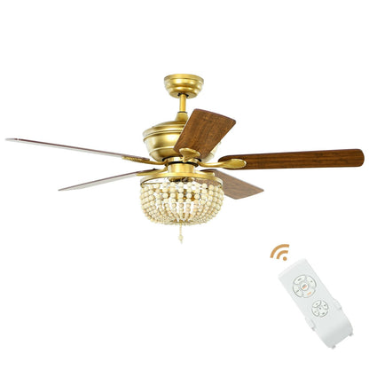 52 Inch Retro Ceiling Fan Light with Reversible Blades Remote Control-Black