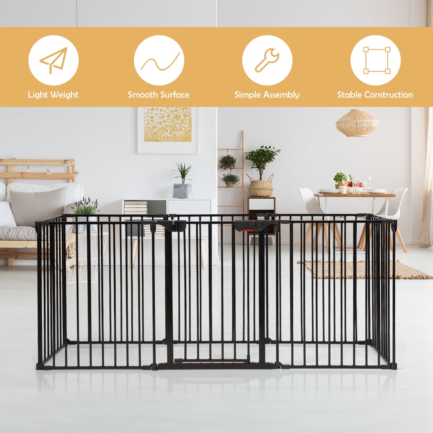 Adjustable Panel Baby Safe Metal Gate Play Yard-Black