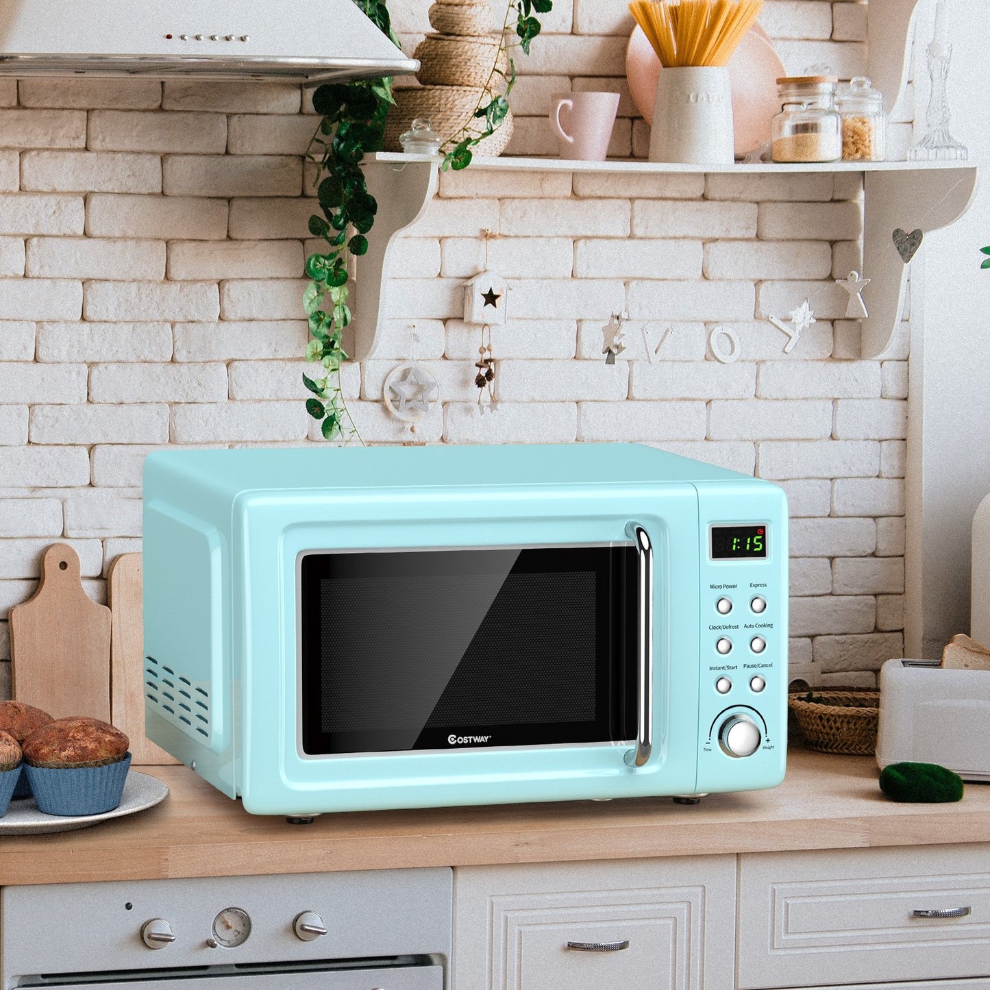 700W Retro Countertop Microwave Oven with 5 Micro Power and Auto Cooking Function-Golden