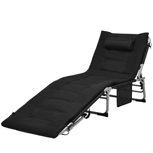 4-Fold Oversize Padded Folding Lounge Chair with Removable Soft Mattress-Black