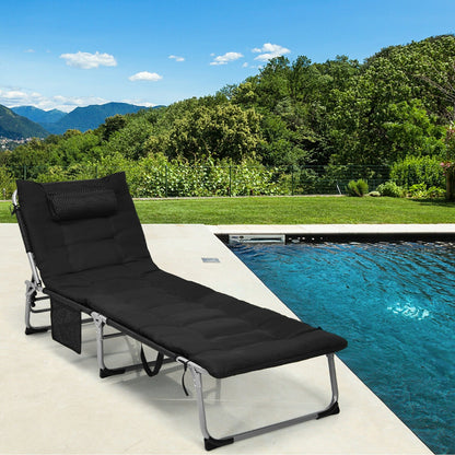 4-Fold Oversize Padded Folding Lounge Chair with Removable Soft Mattress-Beige