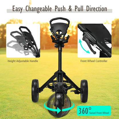 Folding Golf Push Cart with Scoreboard Adjustable Handle Swivel Wheel-Gray