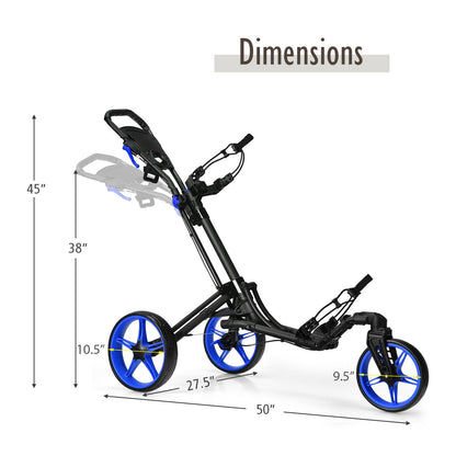 Folding Golf Push Cart with Scoreboard Adjustable Handle Swivel Wheel-Blue