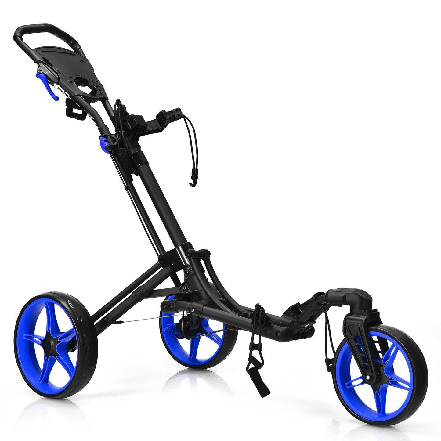 Folding Golf Push Cart with Scoreboard Adjustable Handle Swivel Wheel-Blue