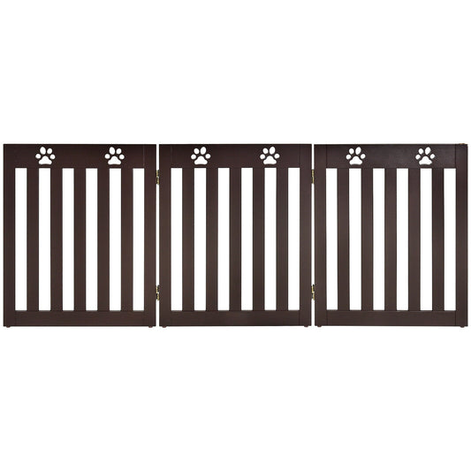 24 Inch Folding Wooden Freestanding Dog Gate with 360° Flexible Hinge for Pet-Dark Brown