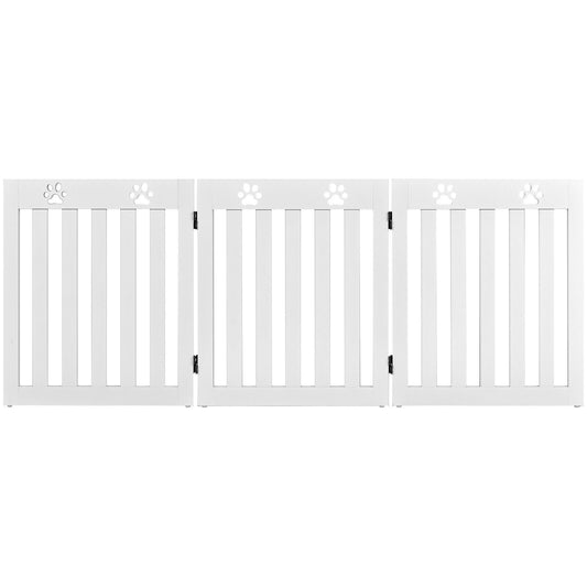 24 Inch Folding Wooden Freestanding Dog Gate with 360° Flexible Hinge for Pet-White