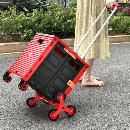 Foldable Utility Cart for Travel and Shopping-Red