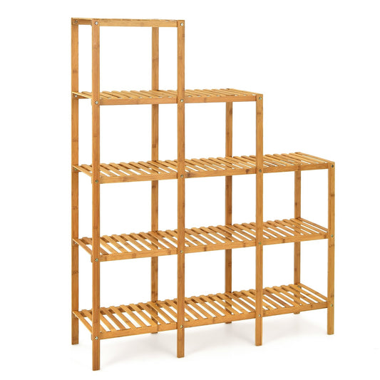 Multifunctional Bamboo Plant Shelf Display Organizer
