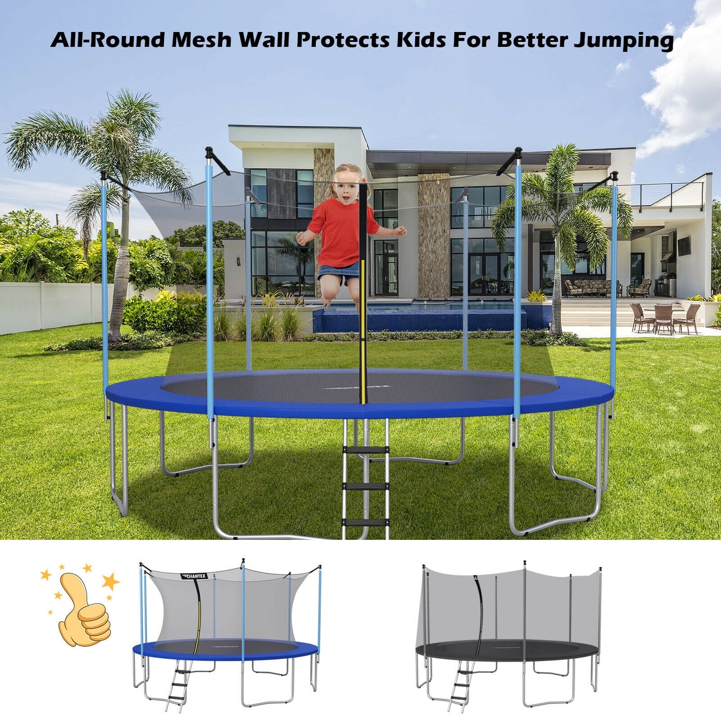 14Ft Replacement Weather-Resistant Trampoline Safety Enclosure Net