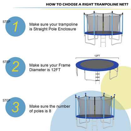 12Ft Replacement Weather-Resistant Trampoline Safety Enclosure Net