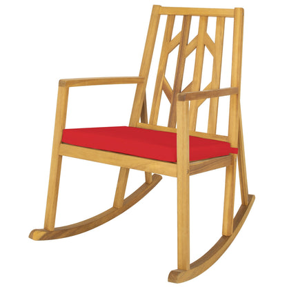 Patio Acacia Wood Rocking Chair Sofa with Armrest and Cushion for Garden and Deck-Red