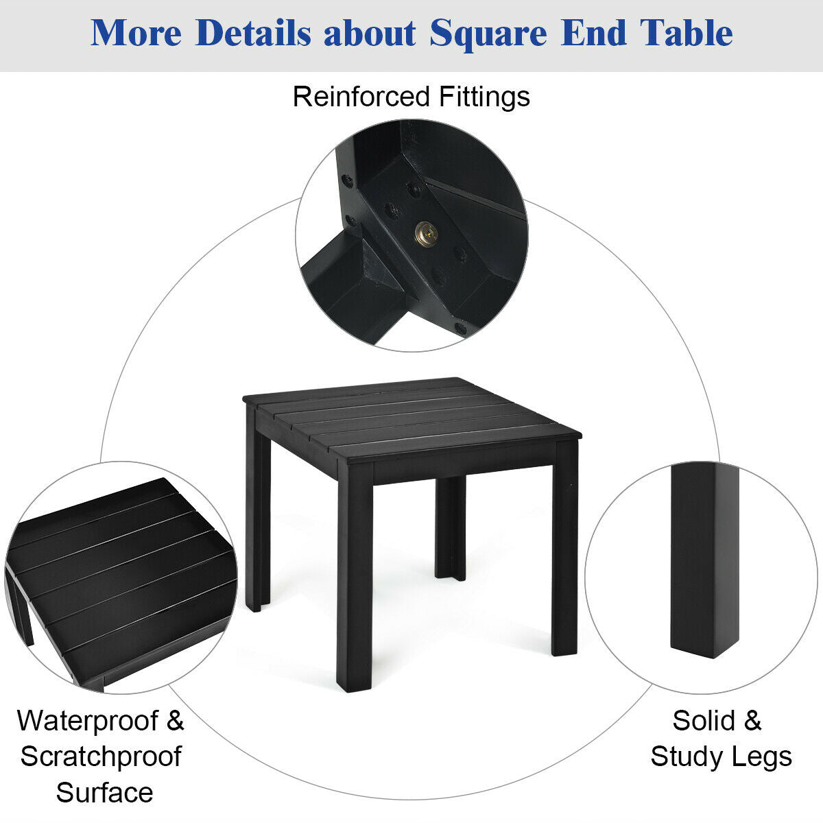 Wooden Square Patio Coffee Bistro Table-Black