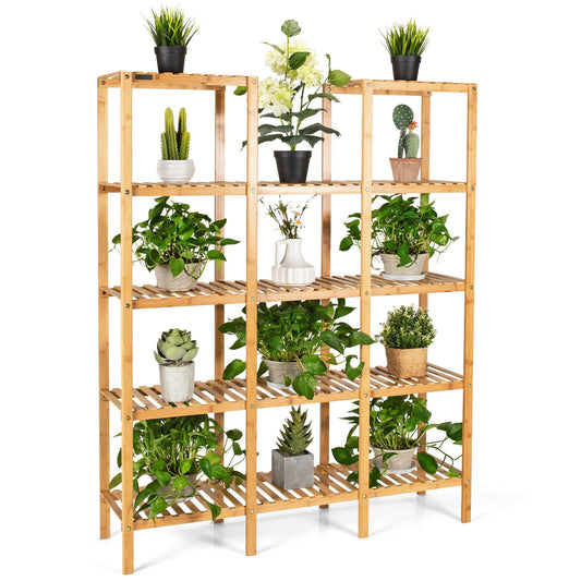 5 Tier 12 Potted Multifunctional Bamboo Shelf Flower Plant Display Stand