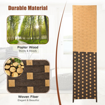 4 Panel Portable Folding Hand-Woven Wall Divider Suitable for Home Office-Brown
