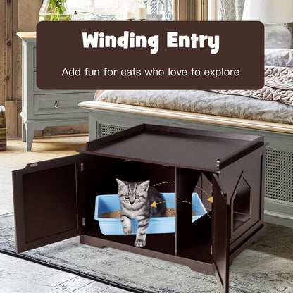 Cat Litter Box Enclosure with Double Doors for Large Cat and Kitty-Black