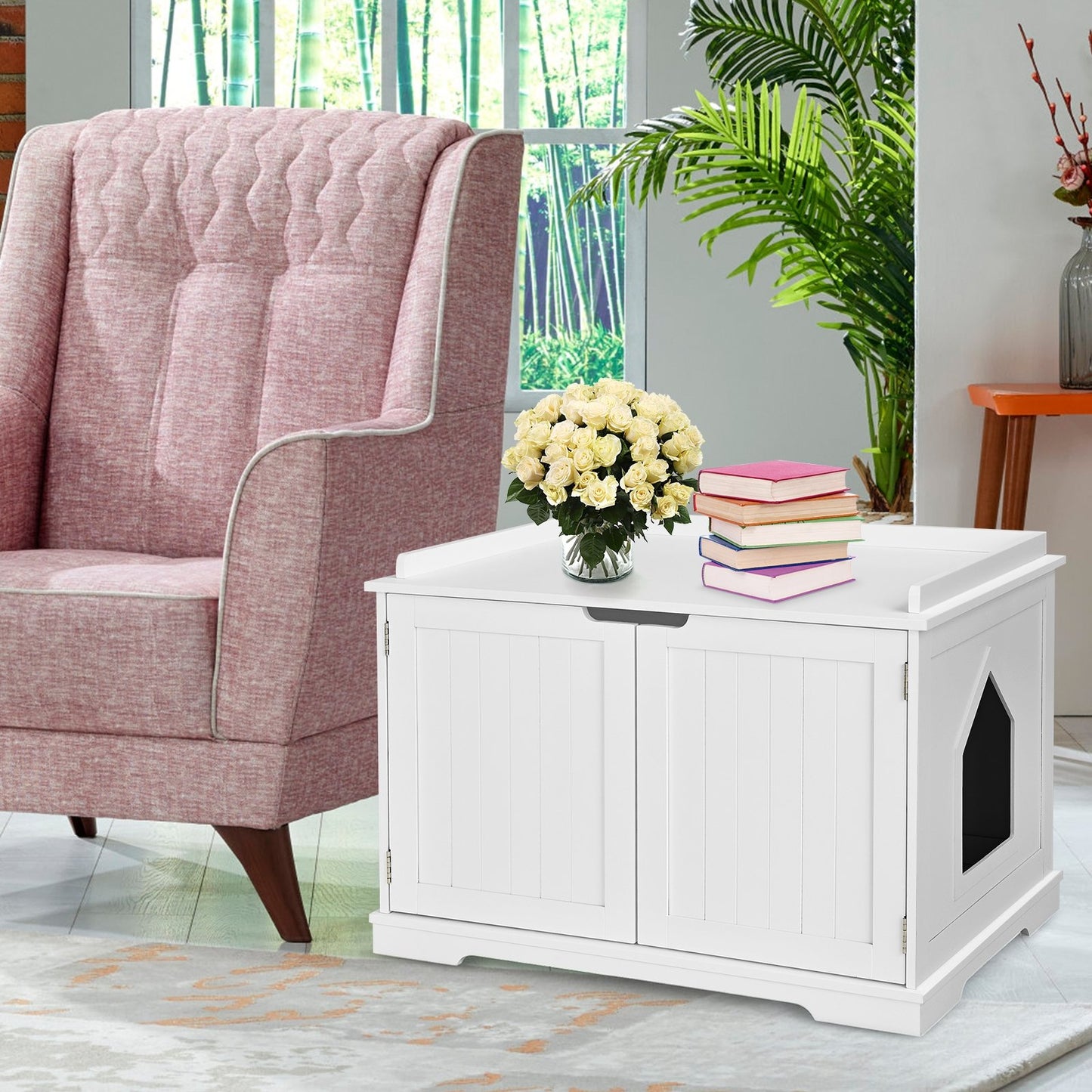 Cat Litter Box Enclosure with Double Doors for Large Cat and Kitty-Black