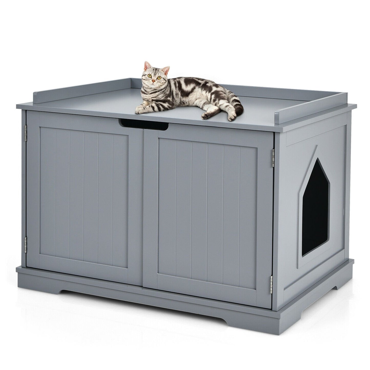Cat Litter Box Enclosure with Double Doors for Large Cat and Kitty-Black