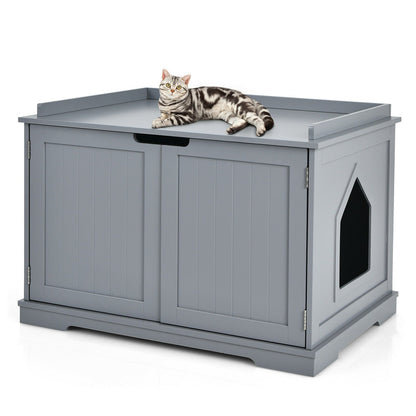 Cat Litter Box Enclosure with Double Doors for Large Cat and Kitty-Black