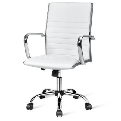 PU Leather Office Chair High Back Conference Task Chair with Armrests-Black