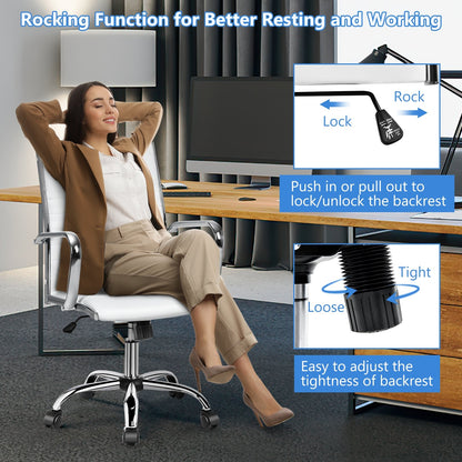 PU Leather Office Chair High Back Conference Task Chair with Armrests-Black