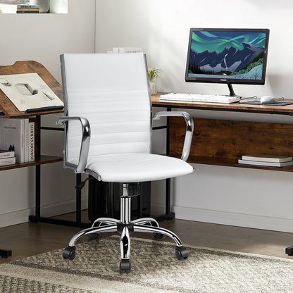 PU Leather Office Chair High Back Conference Task Chair with Armrests-Black