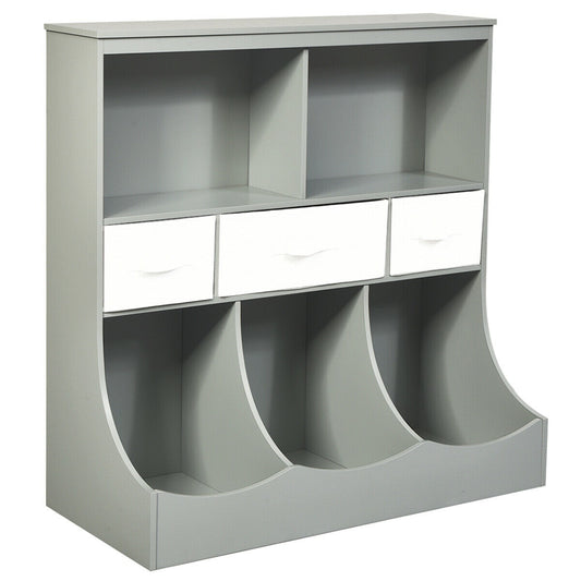 Freestanding Combo Cubby Bin Storage Organizer Unit W/3 Baskets-Gray