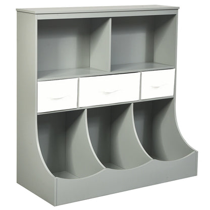 Freestanding Combo Cubby Bin Storage Organizer Unit W/3 Baskets-Gray