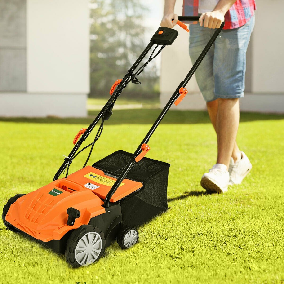 13 Inch 12 Amp Electric Scarifier with Collection Bag and Removable Blades-Green