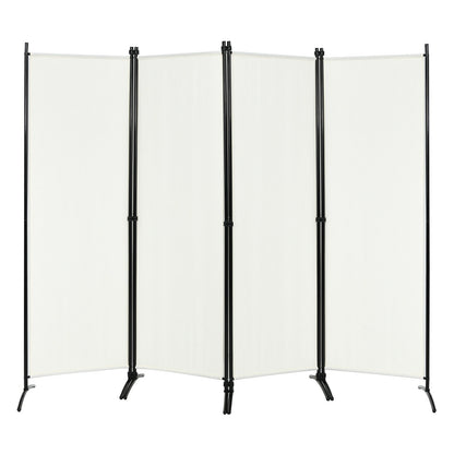 4-Panel  Room Divider with Steel Frame-White