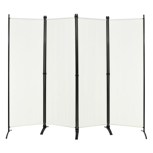 4-Panel  Room Divider with Steel Frame-White