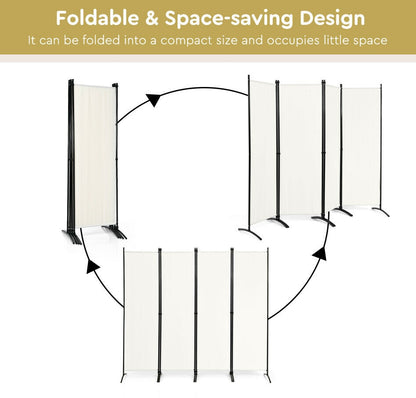 4-Panel  Room Divider with Steel Frame-White