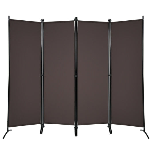 4-Panel  Room Divider with Steel Frame-Brown
