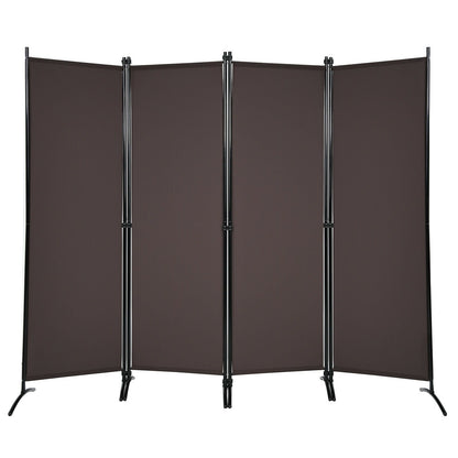 4-Panel  Room Divider with Steel Frame-Brown