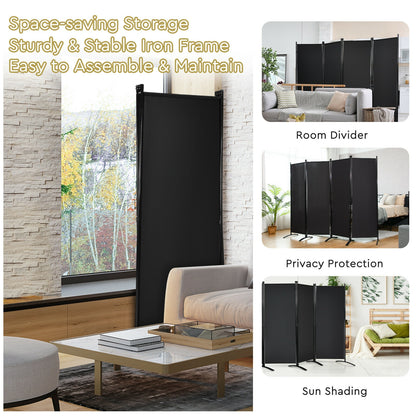 4-Panel  Room Divider with Steel Frame-Black