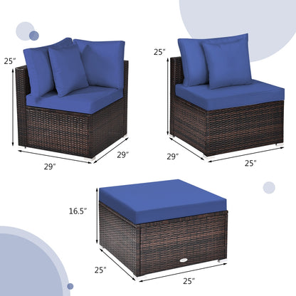 4 Pieces Ottoman Garden Patio Rattan Wicker Furniture Set with Cushion-Navy