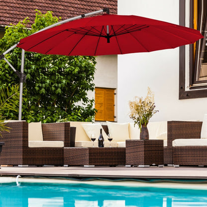 10 Feet Patio Offset Umbrella Market Hanging Umbrella for Backyard Poolside Lawn Garden-Burgundy