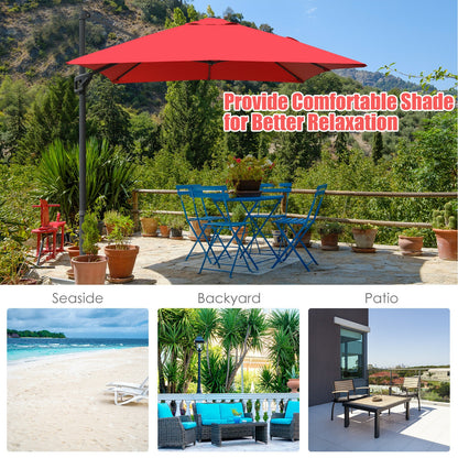 10 x13 Feet Rectangular Cantilever Umbrella with 360° Rotation Function-Wine