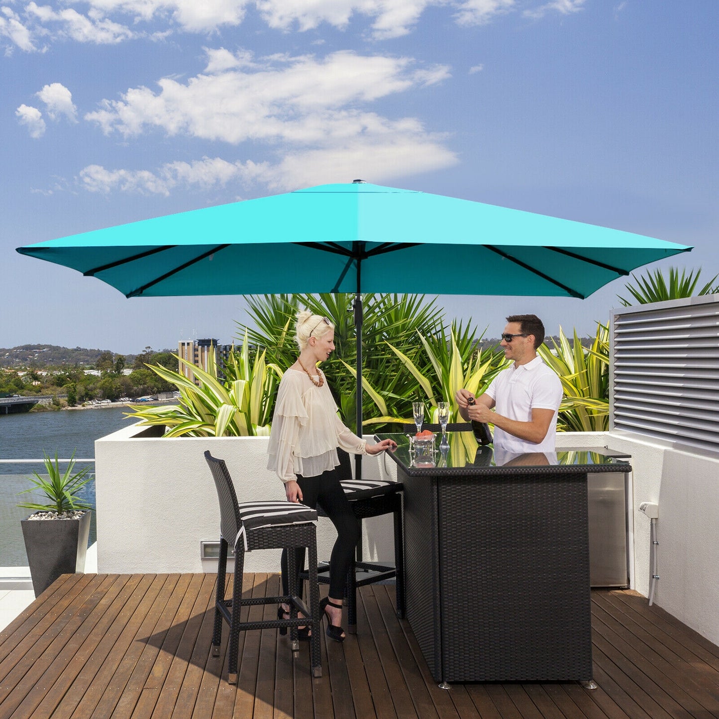 10 x13 Feet Rectangular Cantilever Umbrella with 360° Rotation Function-Turquoise