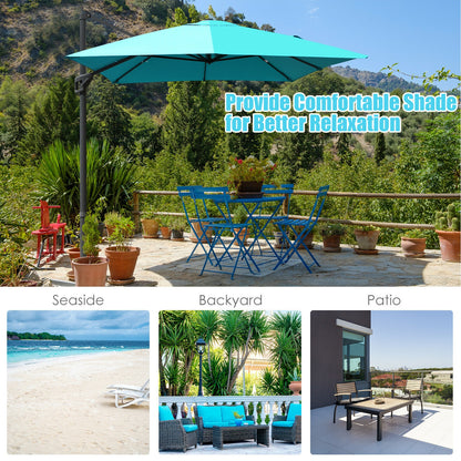 10 x13 Feet Rectangular Cantilever Umbrella with 360° Rotation Function-Turquoise