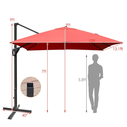 10 x13 Feet Rectangular Cantilever Umbrella with 360° Rotation Function-Orange