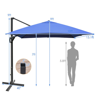 10 x13 Feet Rectangular Cantilever Umbrella with 360° Rotation Function-Navy