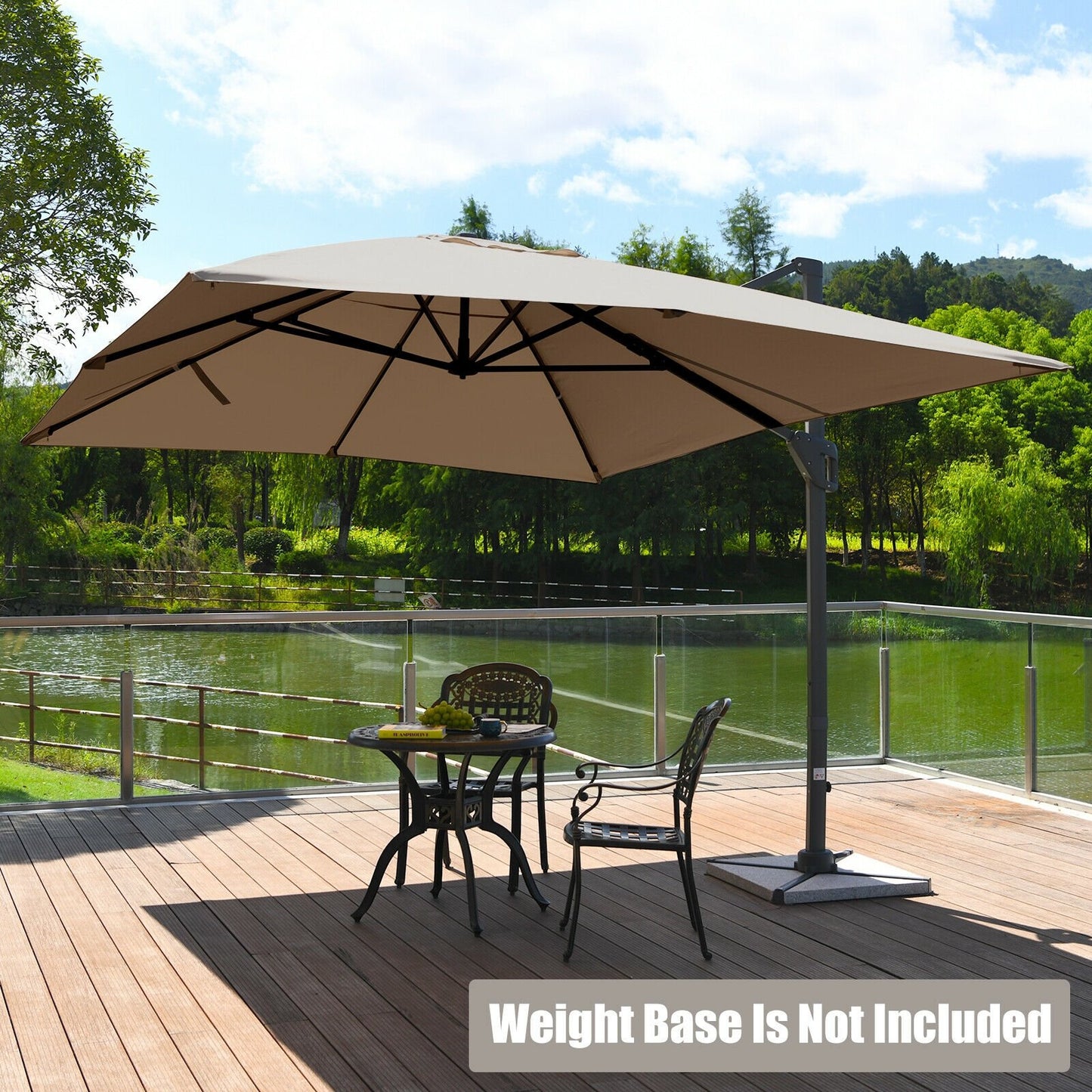 10 x13 Feet Rectangular Cantilever Umbrella with 360° Rotation Function-Beige