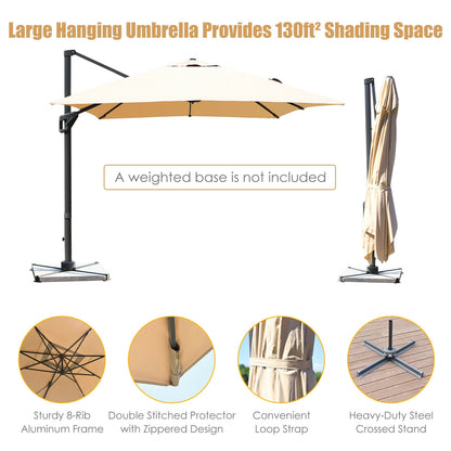 10 x13 Feet Rectangular Cantilever Umbrella with 360° Rotation Function-Beige